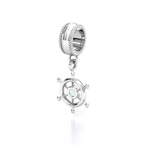Ship's Wheel Bracelet Charm – Sterling Silver with Opal