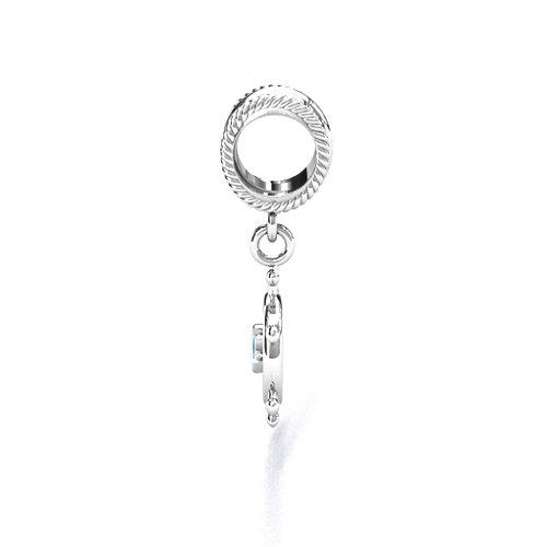 Ship's Wheel Bracelet Charm – Sterling Silver with Aquamarine