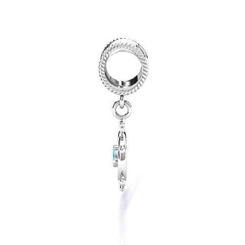Ship's Wheel Bracelet Charm – Sterling Silver with Blue Topaz