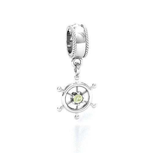 Ship's Wheel Bracelet Charm – Sterling Silver with Peridot