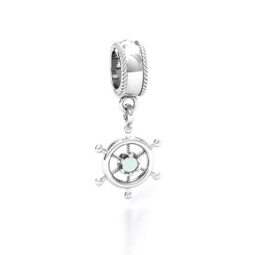 Ship's Wheel Bracelet Charm – Sterling Silver with Opal