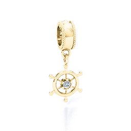 Ship's Wheel Bracelet Charm in 9K Solid Yellow Gold
