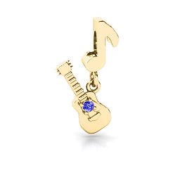 Music Lovers Bracelet Charm in 9K Solid Yellow Gold with Blue Sapphire