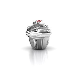 Cupcake Bracelet Charm in 925 Sterling Silver with Garnet