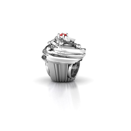 Cupcake Bracelet Charm – Sterling Silver with Garnet