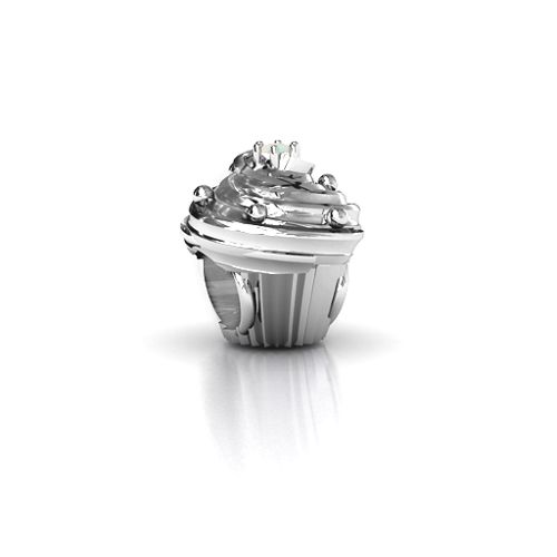 Cupcake Bracelet Charm – Sterling Silver with Opal