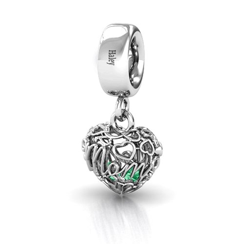 A Mother's Love Caged Bracelet Charm – Sterling Silver with Emerald