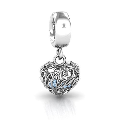 A Mother's Love Caged Bracelet Charm – Sterling Silver with Aquamarine