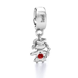 She Graduated! Bracelet Charm in 925 Sterling Silver with Garnet