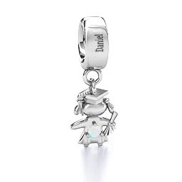 She Graduated! Bracelet Charm in 925 Sterling Silver with Opal