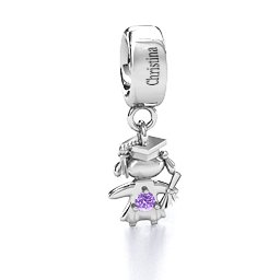 She Graduated! Bracelet Charm in 925 Sterling Silver with Amethyst