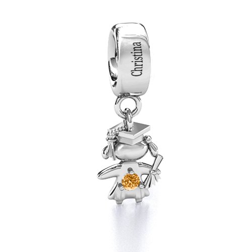 She Graduated! Bracelet Charm – Sterling Silver with Citrine