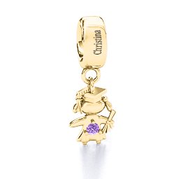She Graduated! Bracelet Charm in 9K Solid Yellow Gold with Amethyst