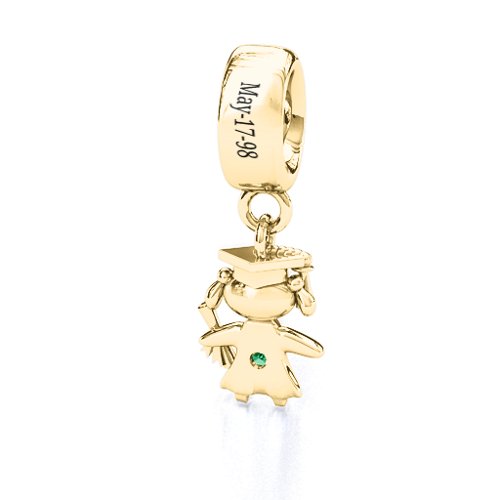 She Graduated! Bracelet Charm – 9kt Yellow Gold with Emerald