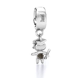 He Graduated! Bracelet Charm in 925 Sterling Silver with Smokey Quartz