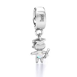 He Graduated! Bracelet Charm in 925 Sterling Silver with Opal