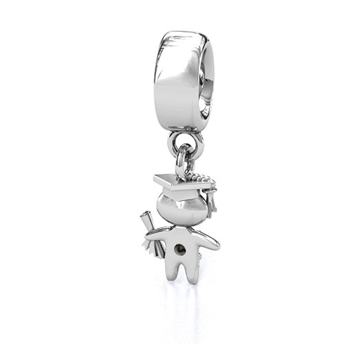 He Graduated! Bracelet Charm – Sterling Silver with Smokey Quartz