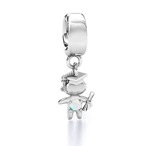 He Graduated! Bracelet Charm – Sterling Silver with Opal