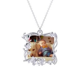 Square Cherry Blossom Photo Frame Necklace