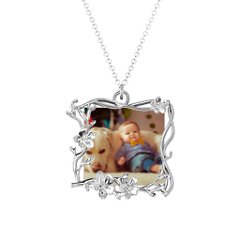 Square Cherry Blossom Photo Frame Necklace – Sterling Silver