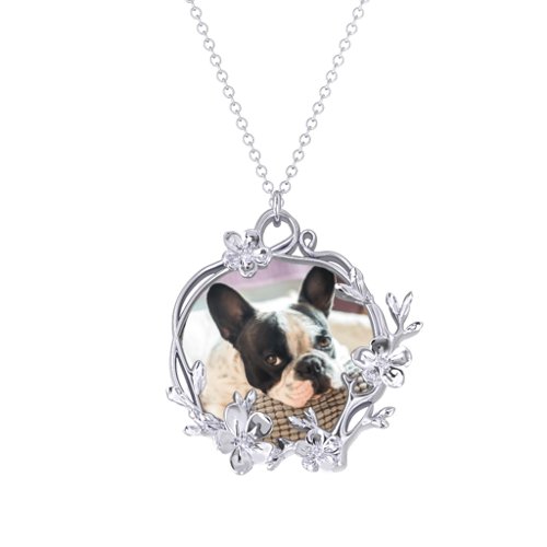 Round Cherry Blossom Photo Frame Necklace – Sterling Silver