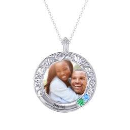 Round Engravable Filligree Photo Frame Necklace