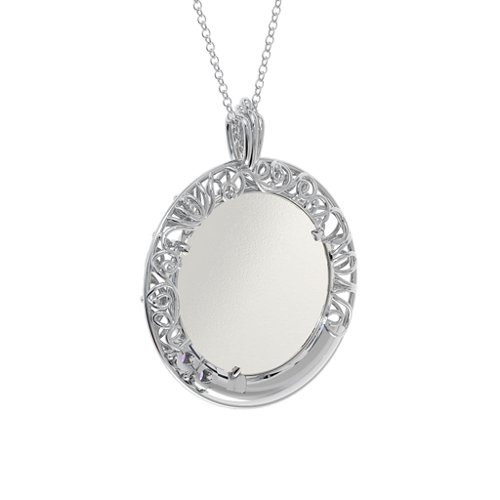 Round Engravable Filligree Photo Frame Necklace – Sterling Silver with Amethyst