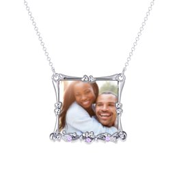 Fancy Square Photo Frame Necklace With Accents
