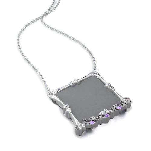 Fancy Square Photo Frame Necklace With Accents
