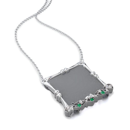 Fancy Square Photo Frame Necklace With Accents