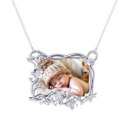 Rectangular Cherry Blossom Photo Frame Necklace