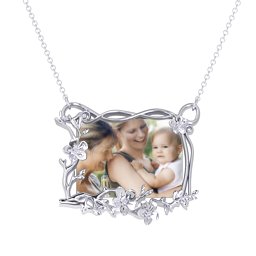 Rectangular Cherry Blossom Photo Frame Necklace