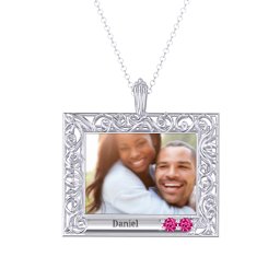 Rectangular Engravable Filligree Photo Frame Necklace