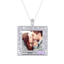 Square Engravable Filligree Photo Frame Necklace