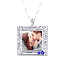Square Engravable Filligree Photo Frame Necklace