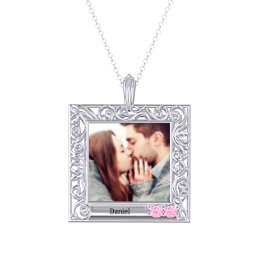 Square Engravable Filligree Photo Frame Necklace