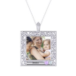 Square Engravable Filligree Photo Frame Necklace