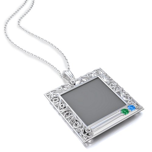 Square Engravable Filligree Photo Frame Necklace