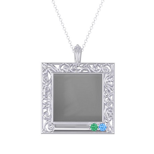 Square Engravable Filligree Photo Frame Necklace