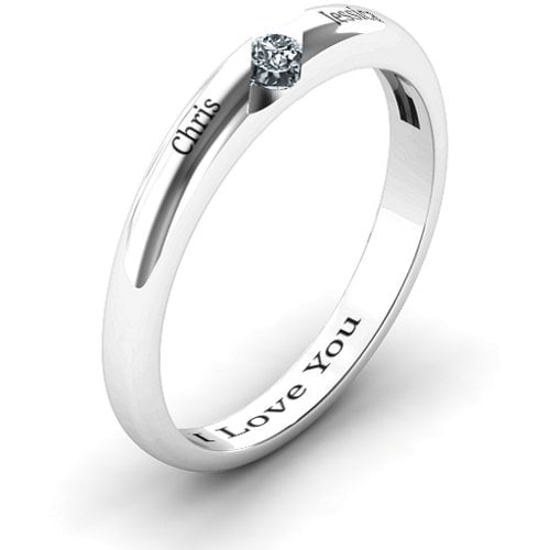 Women's Reveal Stone Grooved Ring – Sterling Silver with Diamond