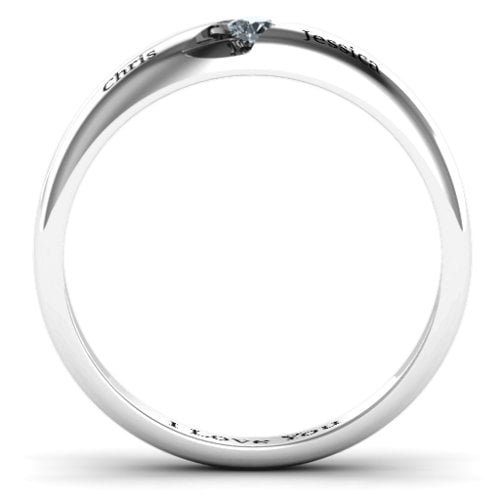 Women's Reveal Stone Grooved Ring – Sterling Silver with Diamond