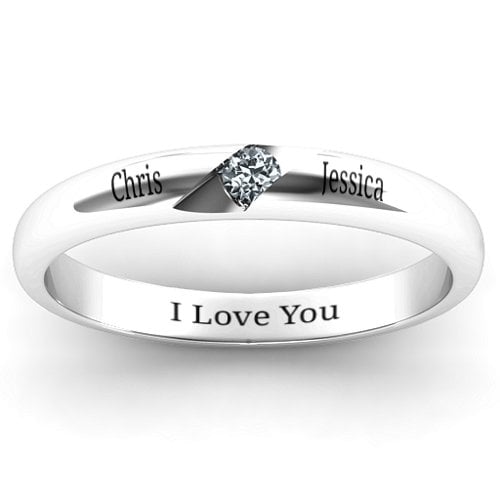 Women's Reveal Stone Grooved Ring – Sterling Silver with Diamond
