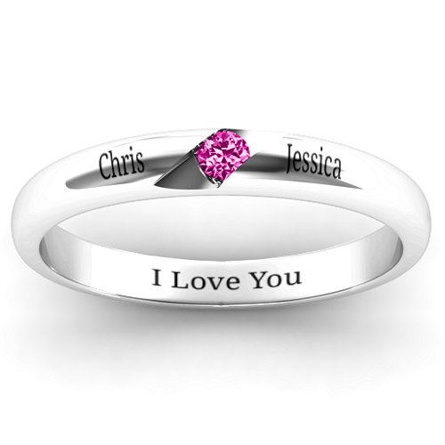 Women's Reveal Stone Grooved Ring – Sterling Silver with Pink Tourmaline
