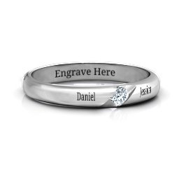 Women's Reveal Stone Grooved Ring in 925 Sterling Silver with Cubic Zirconia