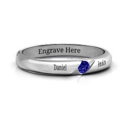 Women's Reveal Stone Grooved Ring in 925 Sterling Silver with Blue Sapphire