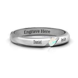 Women's Reveal Stone Grooved Ring in 925 Sterling Silver with Opal