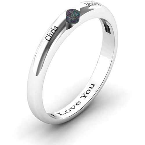 Women's Reveal Stone Grooved Ring – Sterling Silver with Alexandrite