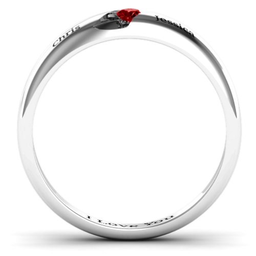 Women's Reveal Stone Grooved Ring – Sterling Silver with Garnet