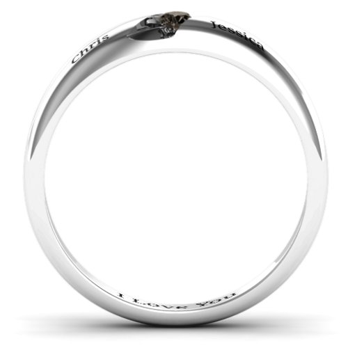 Women's Reveal Stone Grooved Ring – Sterling Silver with Smokey Quartz