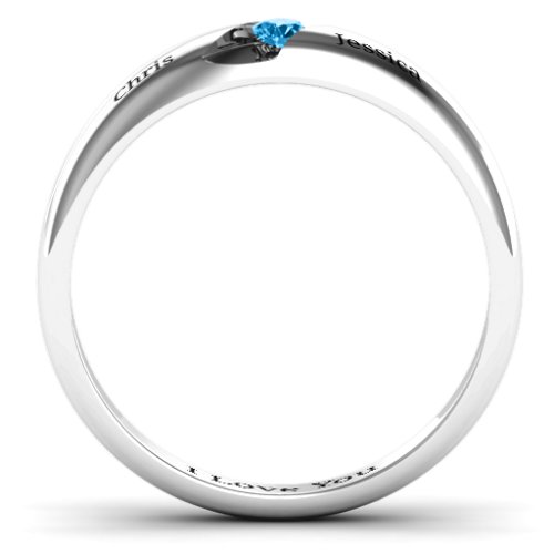 Women's Reveal Stone Grooved Ring – Sterling Silver with Blue Topaz
